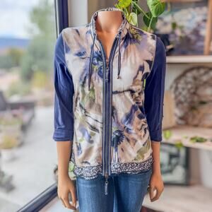 Luisa Cerano, Designer Abstract Tie Dye Zip Up Blouse Jacket, Women's 10